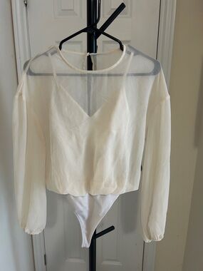 Wilfred Ivory Sheer Long-Sleeve Lined V-Neck Bodysuit